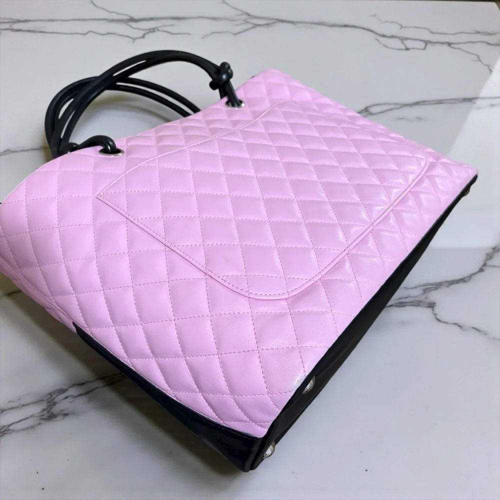 CHANEL Vintage Pink/Black Cambon Ligne Tote & Original Box - Picture 5 of 14